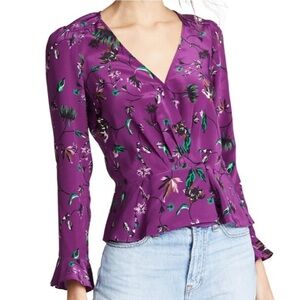 NWT Tanya Taylor Clio Print Floral 100% Silk Bell V-Neck Sleeve Blouse